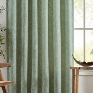 Jinchan Curtain Panels Green Burlap Linen Look Curtains 50 x 89 Rod Pocket NEW